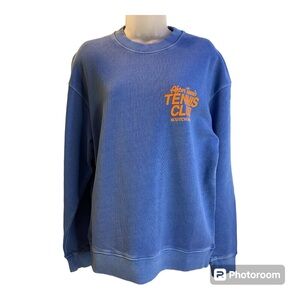 NWT Scotch & Soda Sweatshirt Small Unisex Blue Garment Dyed Tennis Slogan